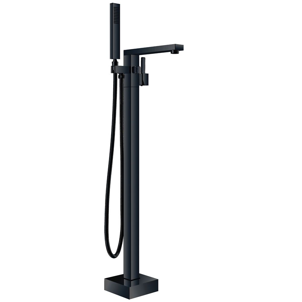 Cube Freestanding Bath Mixer Tap With Hand Shower – Black