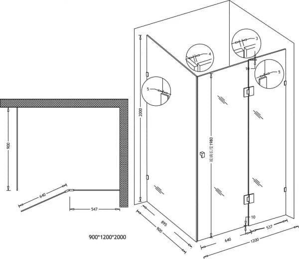 1200 x 1200 Frameless Shower Screen