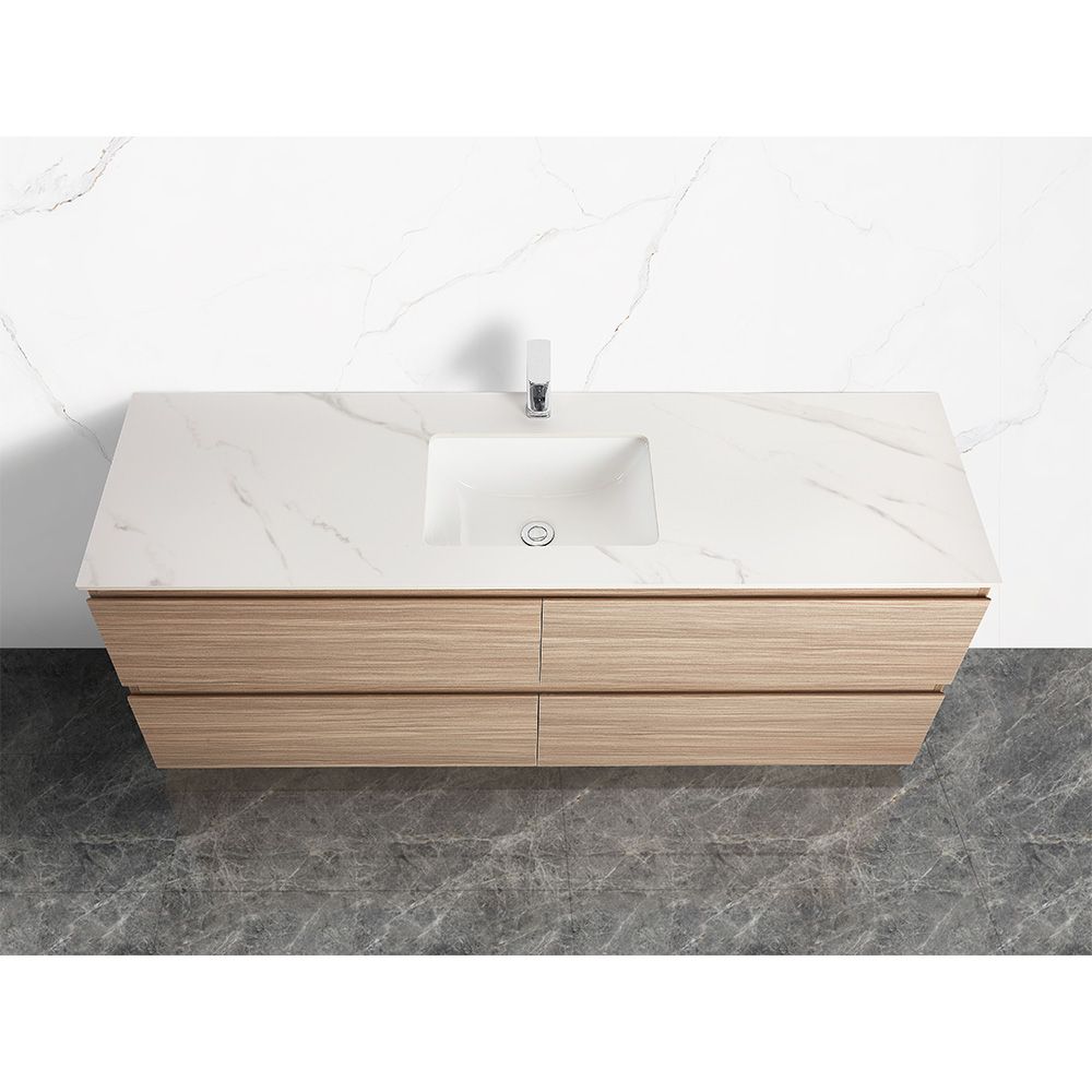 150cm Mountain Snow Sintered Stone Vanity Top Double Bowl