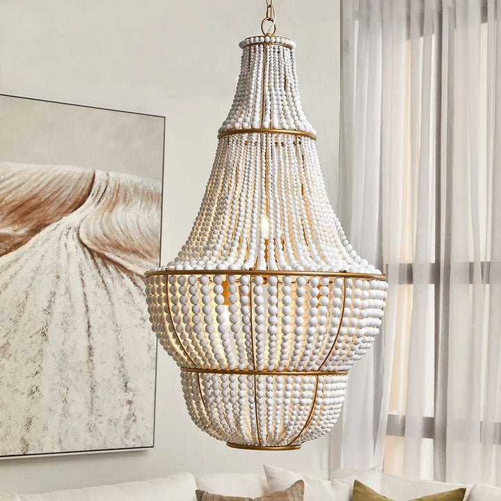 Sierra Beaded Chandelier 6Lt in Gold & White