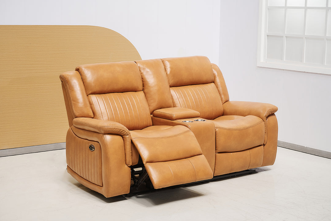 Paragon Power Motion 2 Seater Recliner with centre  console and cupholders Tan Faux Leather