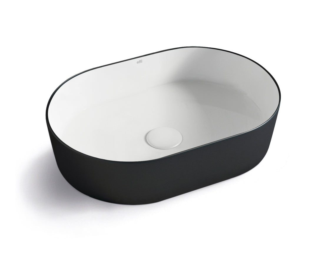 Quay Oval 500x340x120 Matte Black & Gloss White Basin