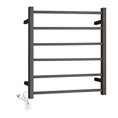 Square Stainless Steel Gun Metal Electric Heated Towel Rack 6 Bars Universal Inlet