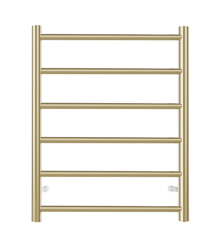 Round Stainless Steel Brushed Gold Electric Heated Towel Rack 6 Bars Universal Inlet