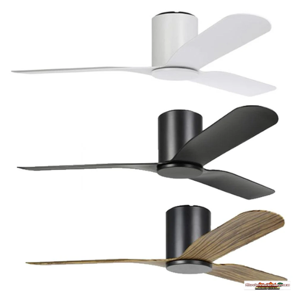 52" Iluka DC Ceiling Flush Fan in Matt White, Matt Black or Black/Wood