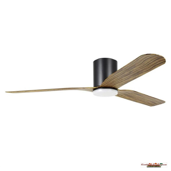 60" Iluka DC Ceiling Flush Fan With CCT LED Light 20w in White, Black or Black/Wood