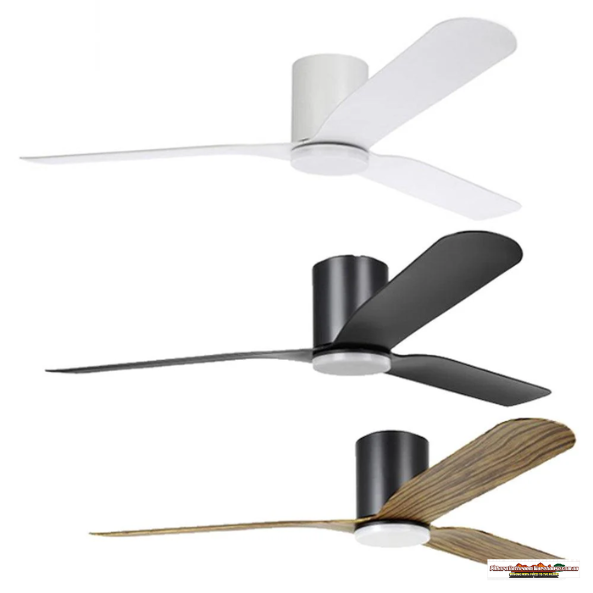 60" Iluka DC Ceiling Flush Fan With CCT LED Light 20w in White, Black or Black/Wood