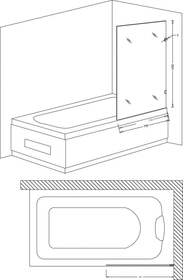 750mm Over-Bathtub Frameless Panel – Shower Screen