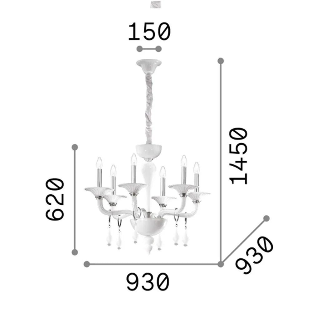 Miramare Chandelier 6Lt in White