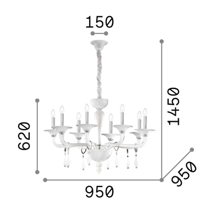 Miramare Chandelier 8Lt in White