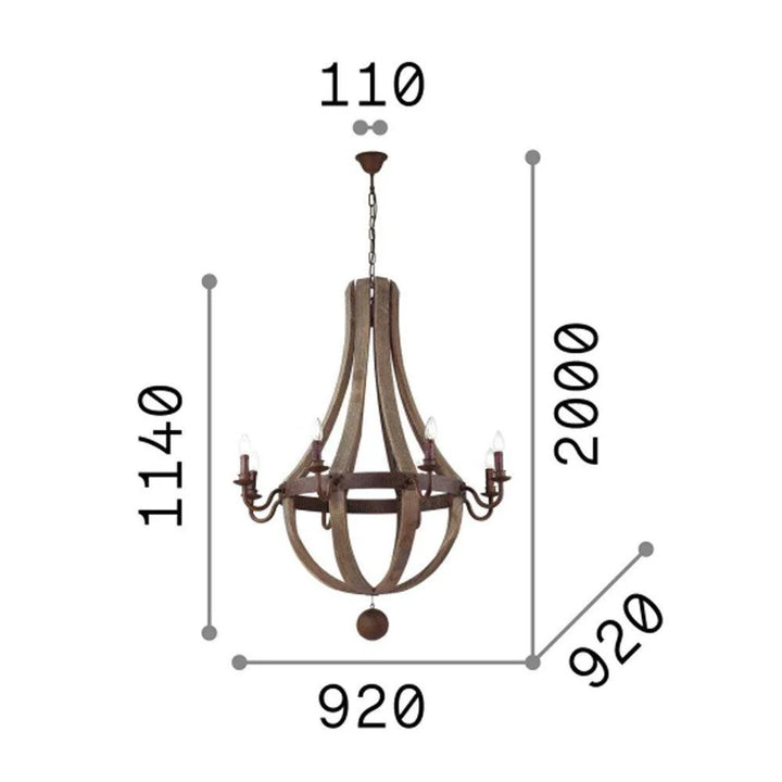 Millennium Chandelier 8Lt in Natural Antiqued Wood