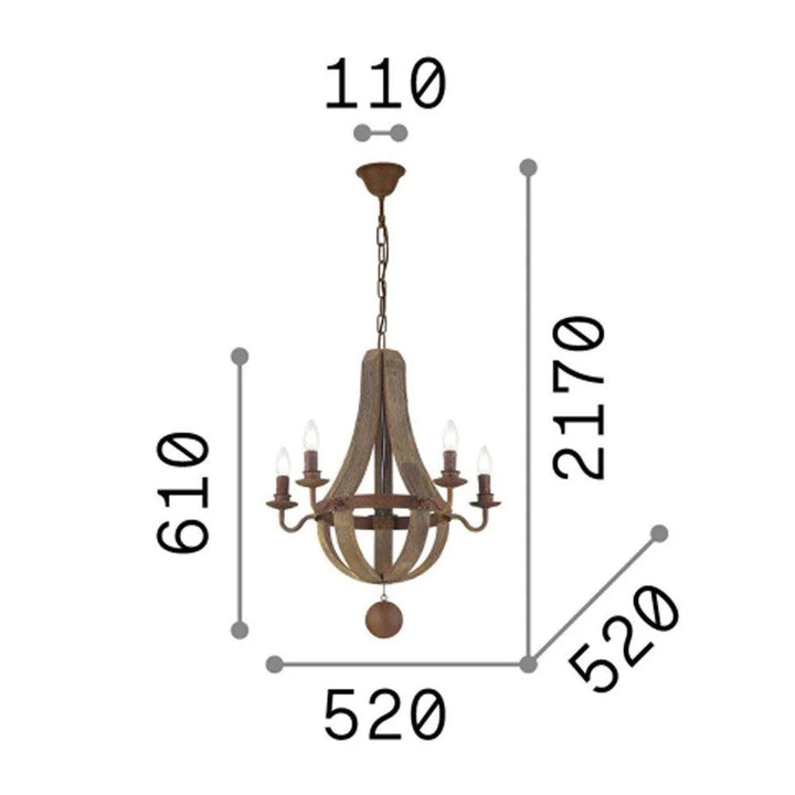 Millennium Chandelier 5Lt in Natural Antiqued Wood