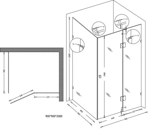 900 x 900 Frameless Shower Screen