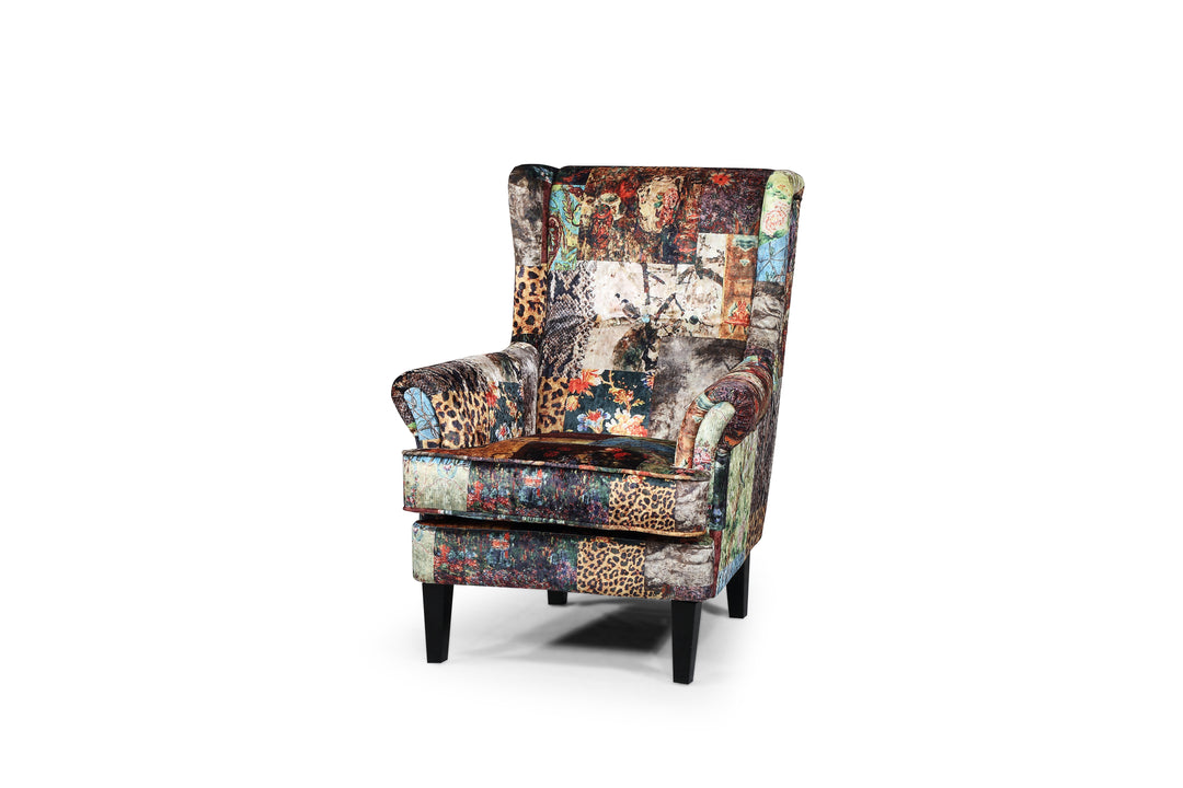 Bliss Chair upholstered in Digital Print Patchwork