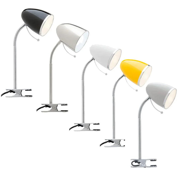 Sara LED Clamp Lamp in White, Black, Brushed Chrome, Grey or Yellow