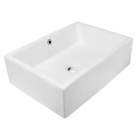 Artis Square Basin – Gloss White Ceramic with Overflow