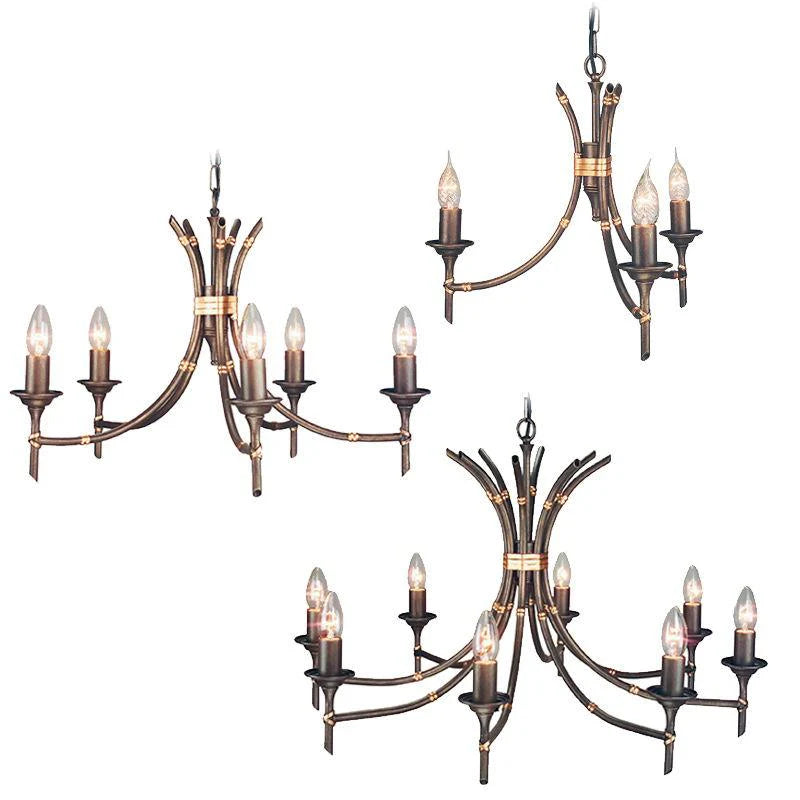 Bamboo 3Lt/5Lt/8Lt Chandelier E14 in Bronze Patina Elstead Lighting -ELS.BB-BRZ-PATINA