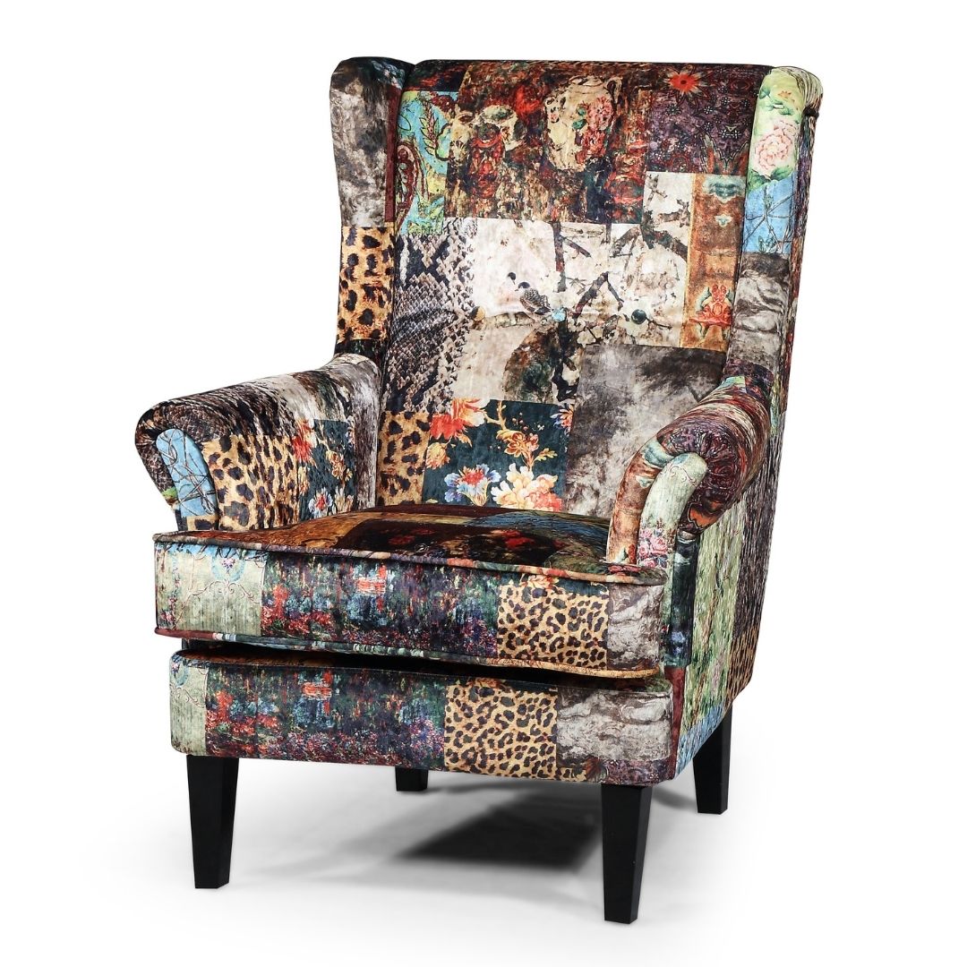 Bliss Chair upholstered in Digital Print Patchwork