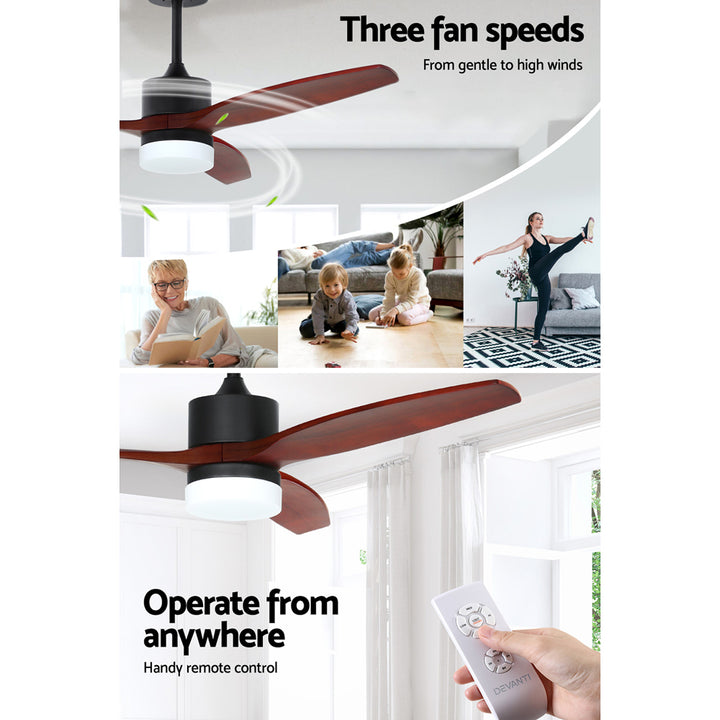 Devanti 52'' Ceiling Fan AC Motor 3 Blades w/Light - Dark Wood