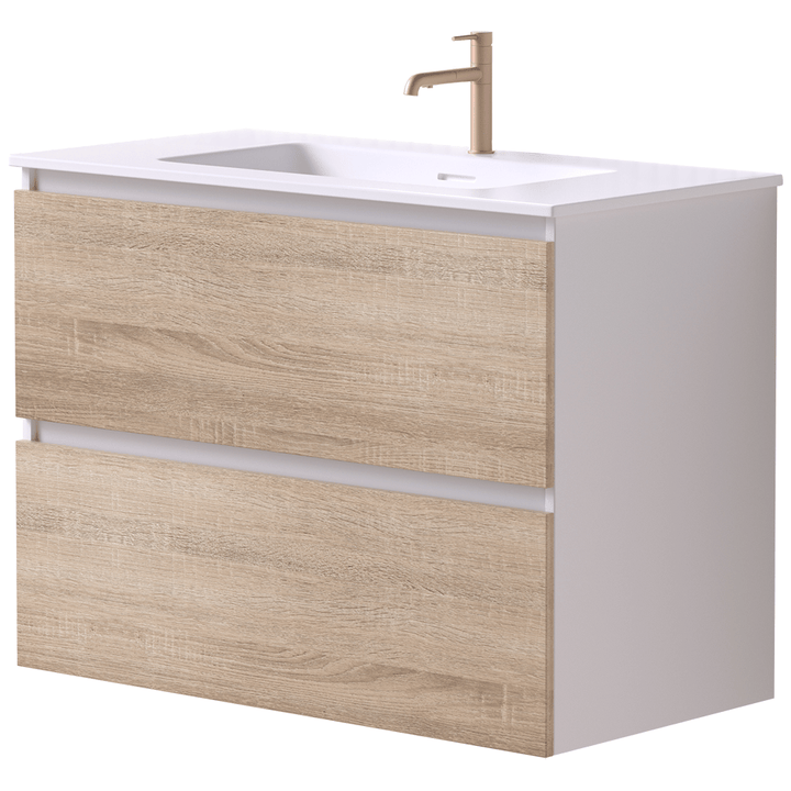 Mia 75cm 2 Drawer Wall Hung Vanity Matte White/Timber