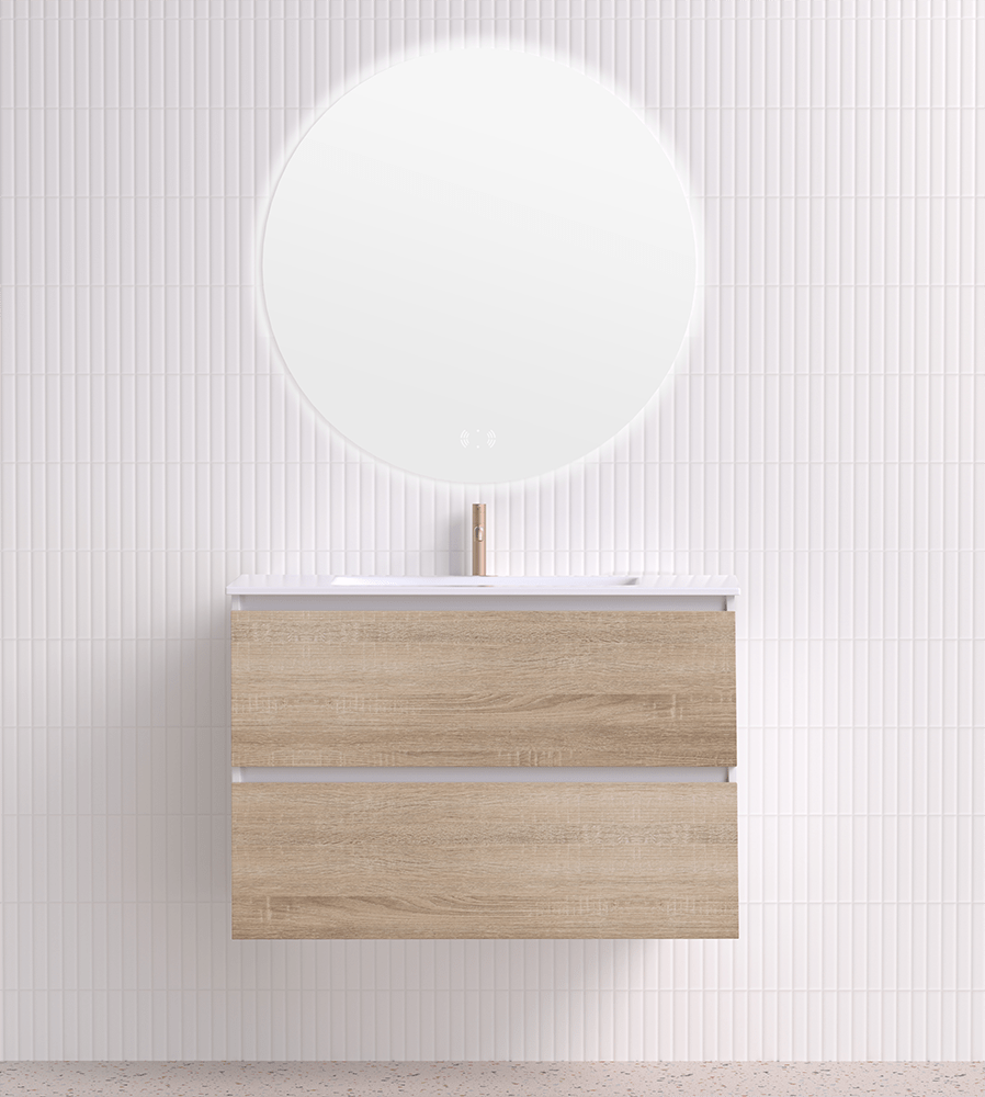 Mia 90cm 2 Drawer Wall Hung Vanity Matte White/Timber