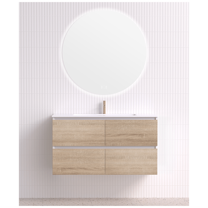 Mia 120cm 2 Drawer Wall Hung Vanity Matte White/Timber