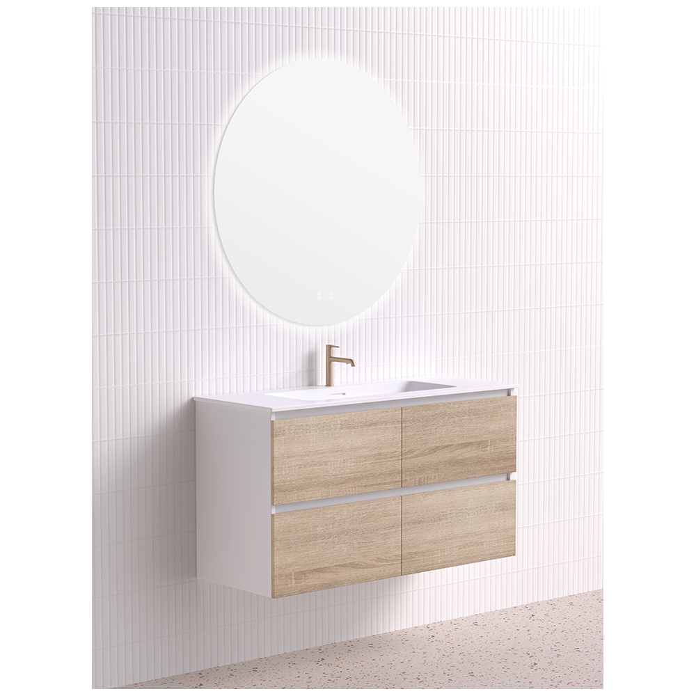 Mia 120cm 2 Drawer Wall Hung Vanity Matte White/Timber