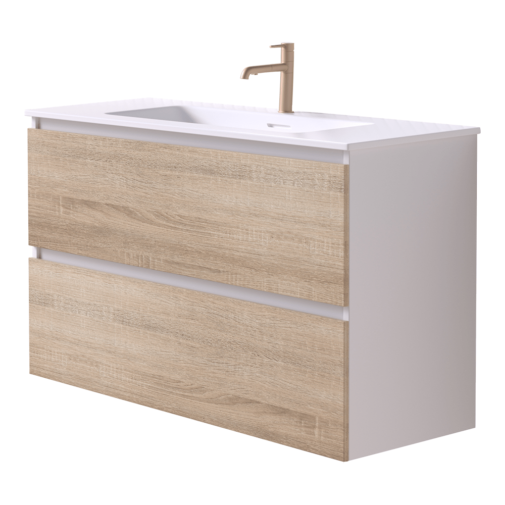 Mia 90cm 2 Drawer Wall Hung Vanity Matte White/Timber