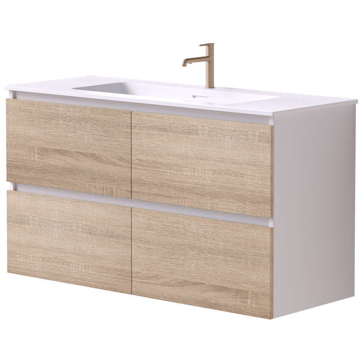 Mia 120cm 2 Drawer Wall Hung Vanity Matte White/Timber