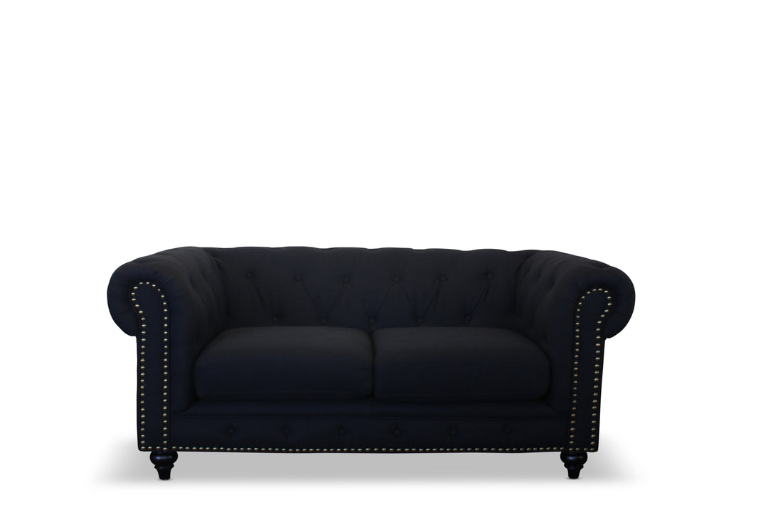 Chesterfield 2 Seater Sofa Natural Linen/ Black Linen