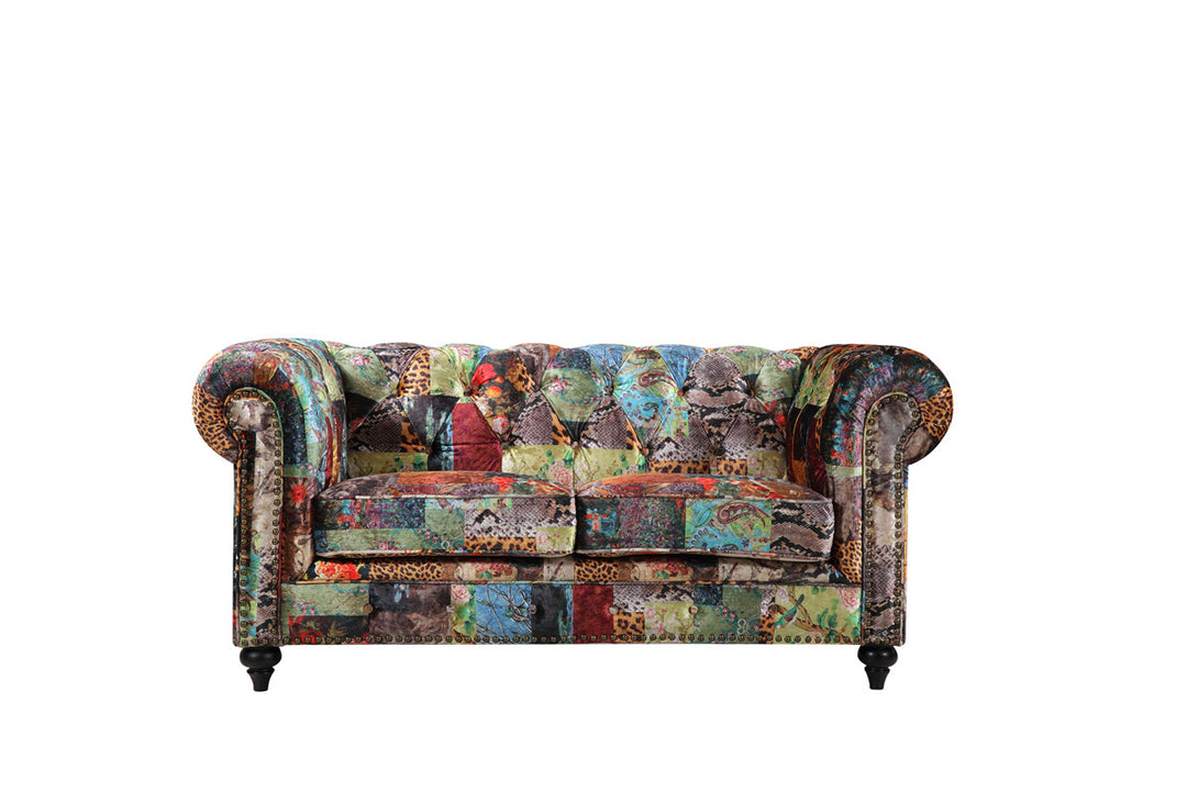 Chesterfield 2 Seater Sofa Upholstered in "Velluto Luxe" Velvet: Digital Print Patchwork