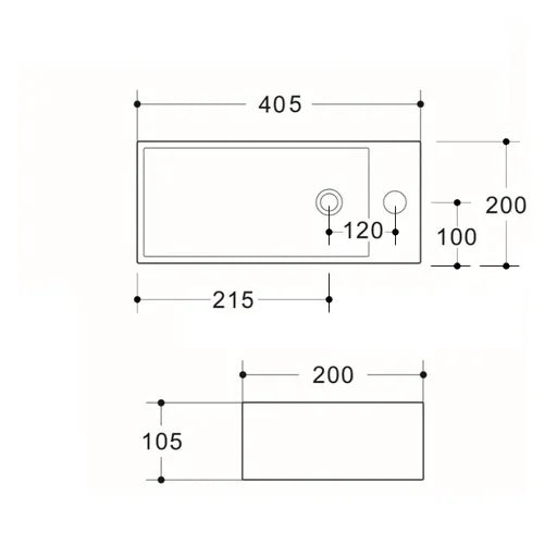 Compact Wall Hung Basin 405x200x105mm - Gloss White Ceramic