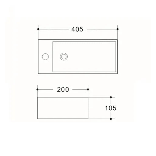 Compact Wall Hung Basin 405x200x105mm - Gloss White Ceramic