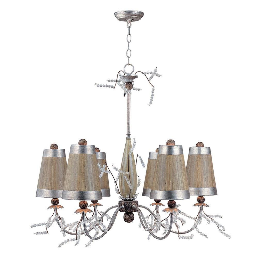 Kristal Luxe Chandelier 6Lt Silver Leaf & Taupe