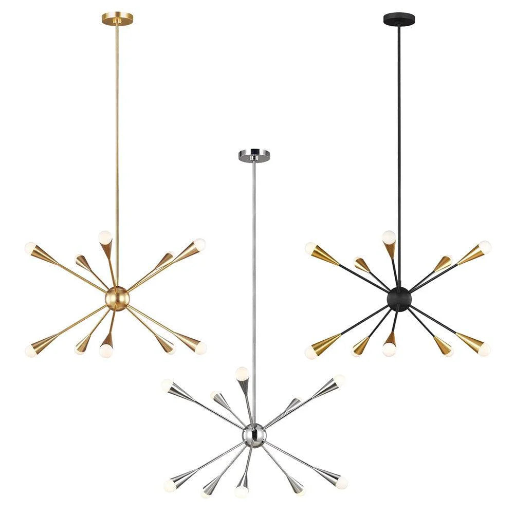 Jax LED Chandelier 10Lt 30w Burnished Brass, Midnight Black, Polished Nickel