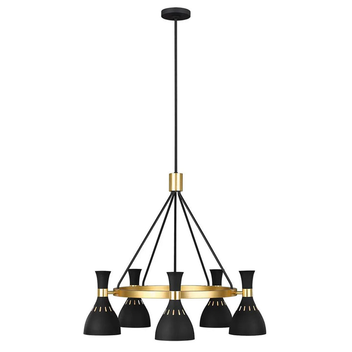 Joan Chandelier 5Lt Midnight Black/Burnished Brass, Matt