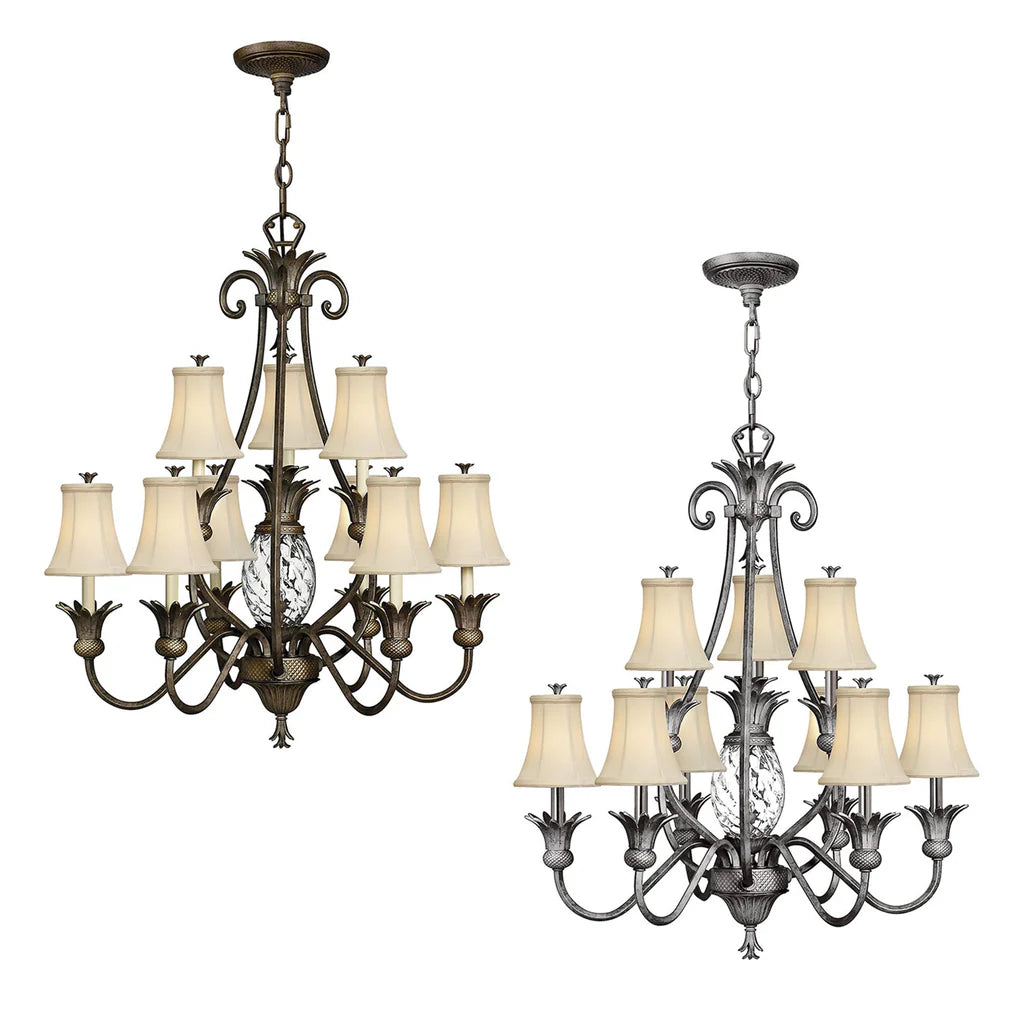 Plantation 10Lt Chandelier E14 in Pearl Bronze or Polished Antique Nickel