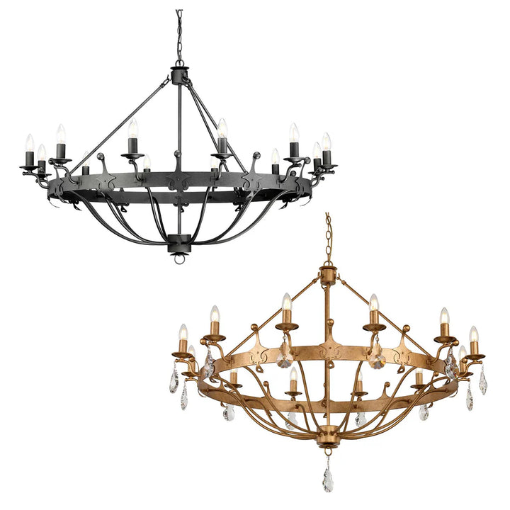 Windsor 12Lt Chandelier E14 in Gold Patina or Graphite