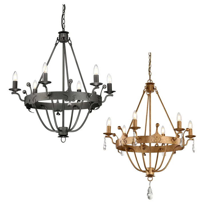 Windsor 6Lt Chandelier E14 in Gold Patina or Graphite