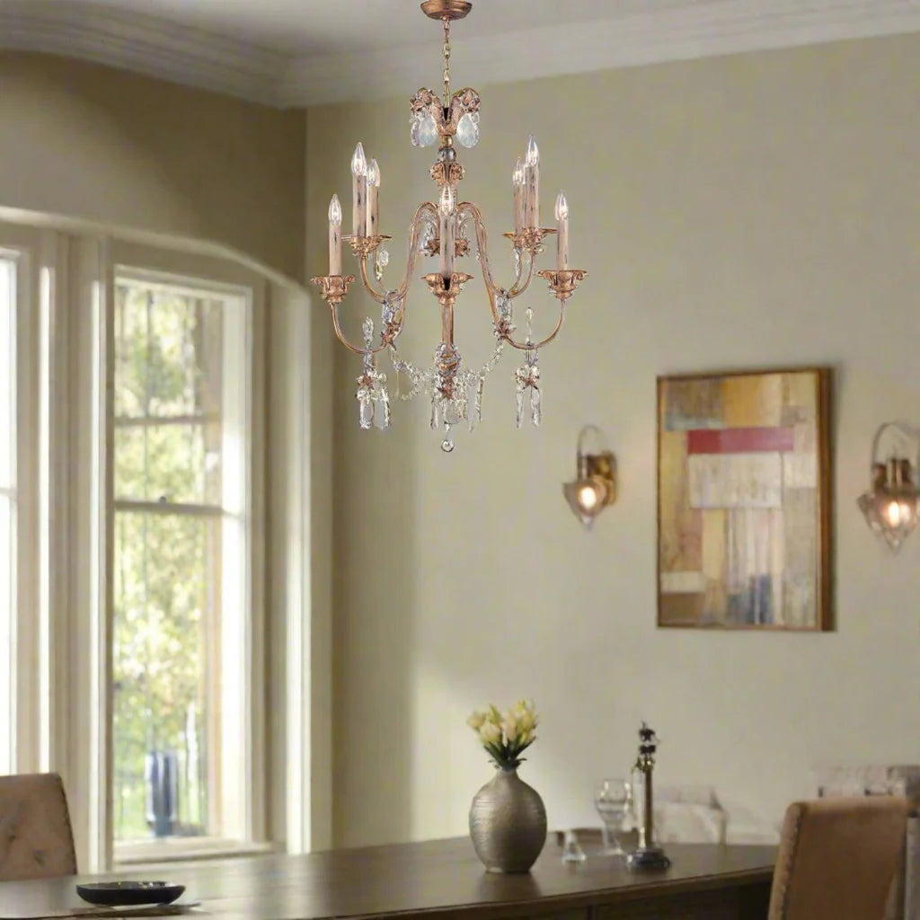 Mignon 8lt Chandelier E14 in Silver and Gold Finish Elstead Lighting - ELS.FB-MIGNON8