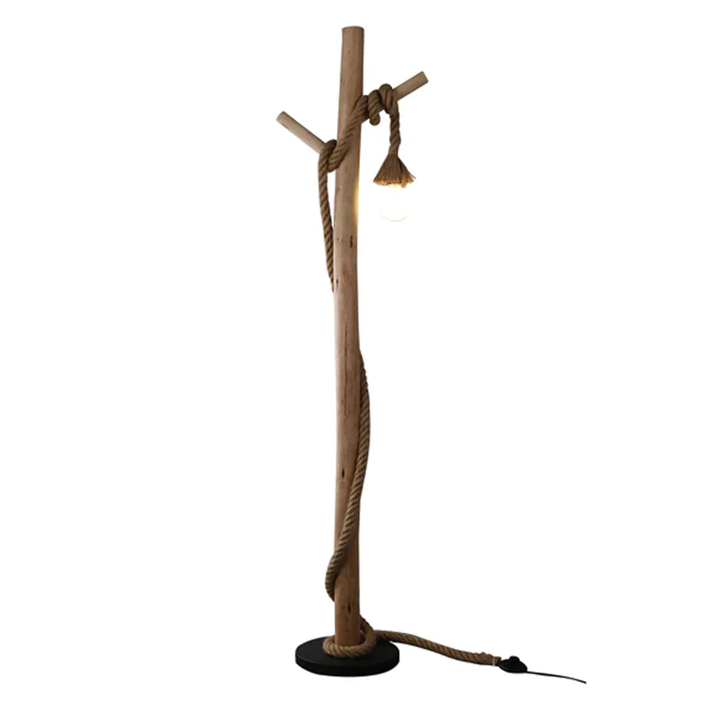 Emery Rustic Timber Floor Lamp – Black & Natural