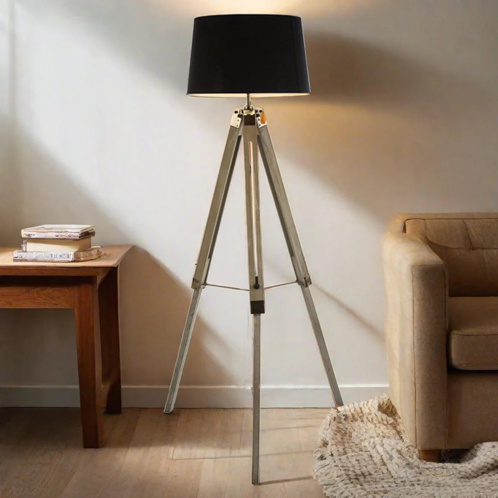 Gorra Adjustable Floor Lamp in Wood/Black