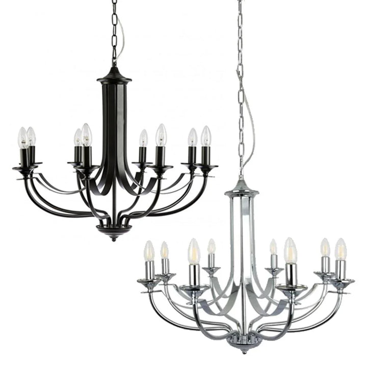 Hoodshire Chandelier 8Lt in Black/Bronze/Chrome/Satin Chrome