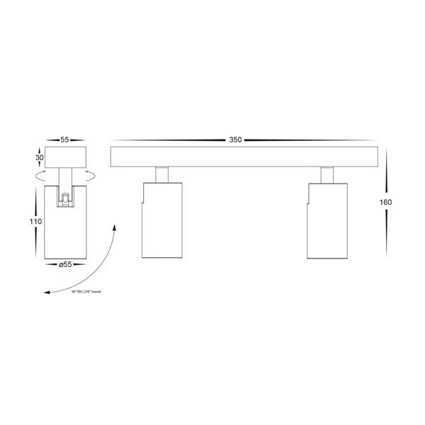 Revo 2Lt LED Bar Spot Light in Black or White - HV4002T-2-XXX