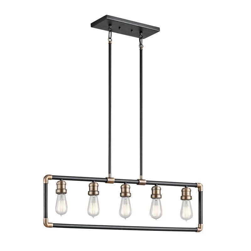 Imahn 5Lt Linear Chandelier E27 in Black and Natural Brass Elstead Lighting - ELS.KL-IMAHN-ISLE