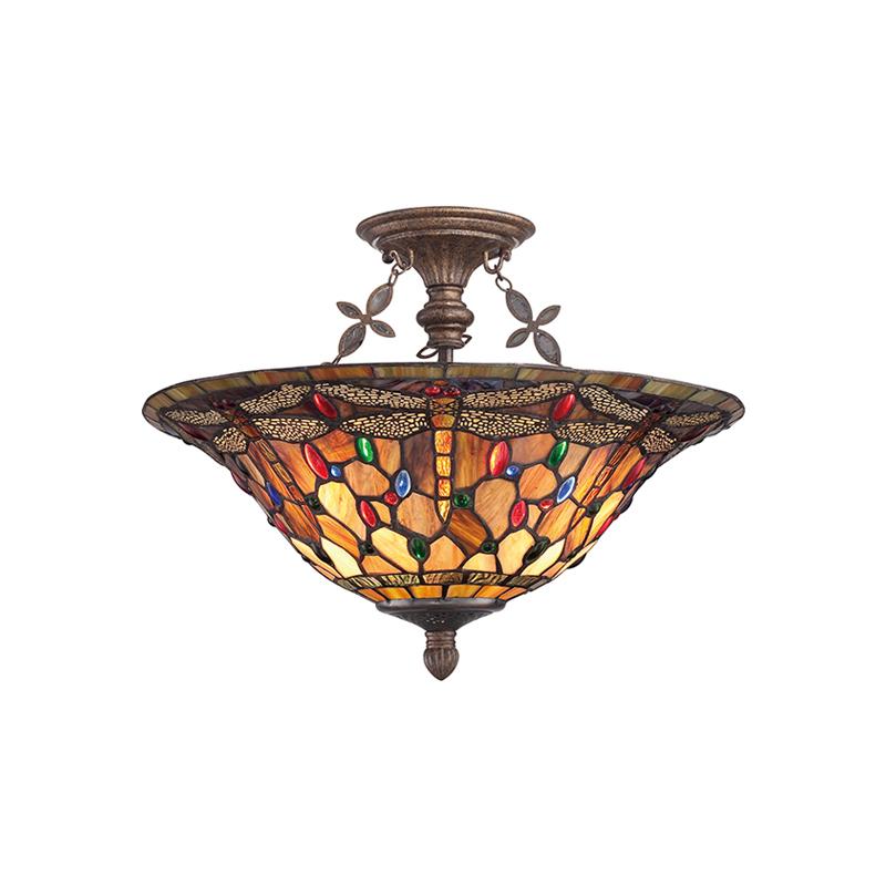 Jewel Dragonfly Semi-Flush Ceiling Light Extra Large 3Lt E27 in Malaga Elstead Lighting - ELS.QZ-JDRAGONFLY-SF