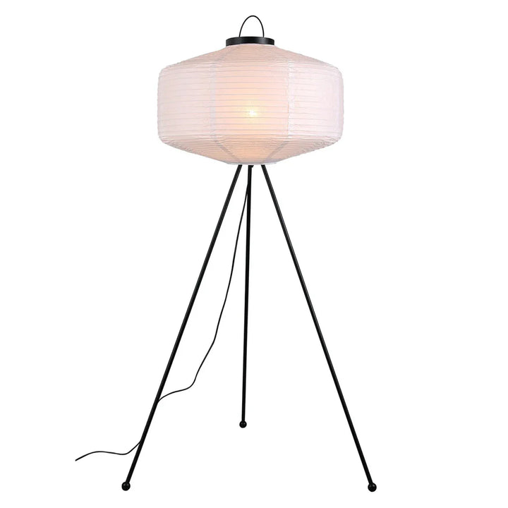 Kennedy Tripod Iron Floor Lamp - Black, White Paper Shade, 1360mm High, PL0287