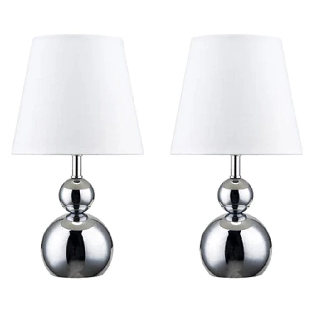 Kinsley Chic Metal Touch Table Lamp (Set of 2) - Black or White Fabric Shade, 310mm High, PL0240