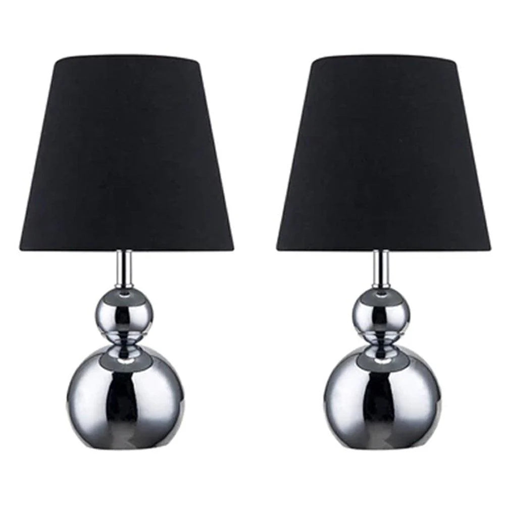 Kinsley Chic Metal Touch Table Lamp (Set of 2) - Black or White Fabric Shade, 310mm High, PL0240