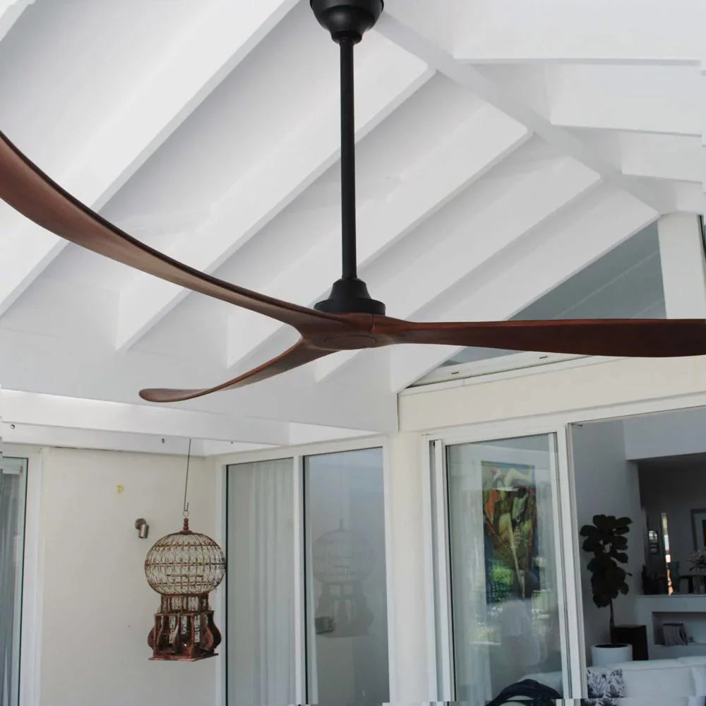 Kirra 100" DC Ceiling Fan only in Black/White w/ Walnut or Natural Blades